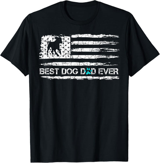 Vintage Best Dog Dad Ever USA Flag, Puppy Daddy T-Shirt - T-Shirt | Black