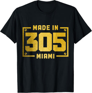 Miami Florida 305 Area Code Vintage FL Pride T-Shirt - T-Shirt | Black