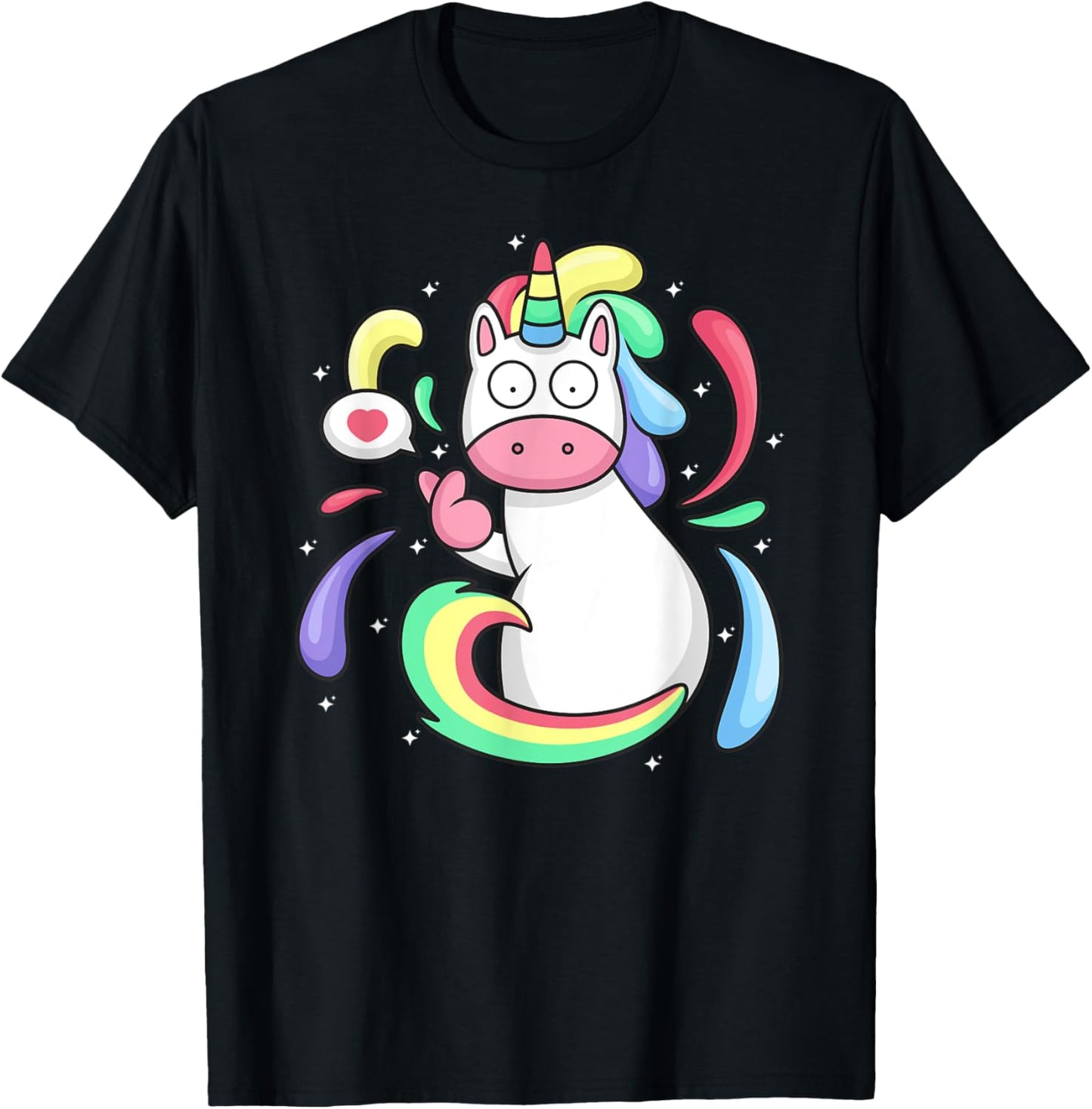 Funny Unicorn Heart Finger Korea Wide Open Eyes Meme Unicorn T-Shirt - T-Shirt | Black