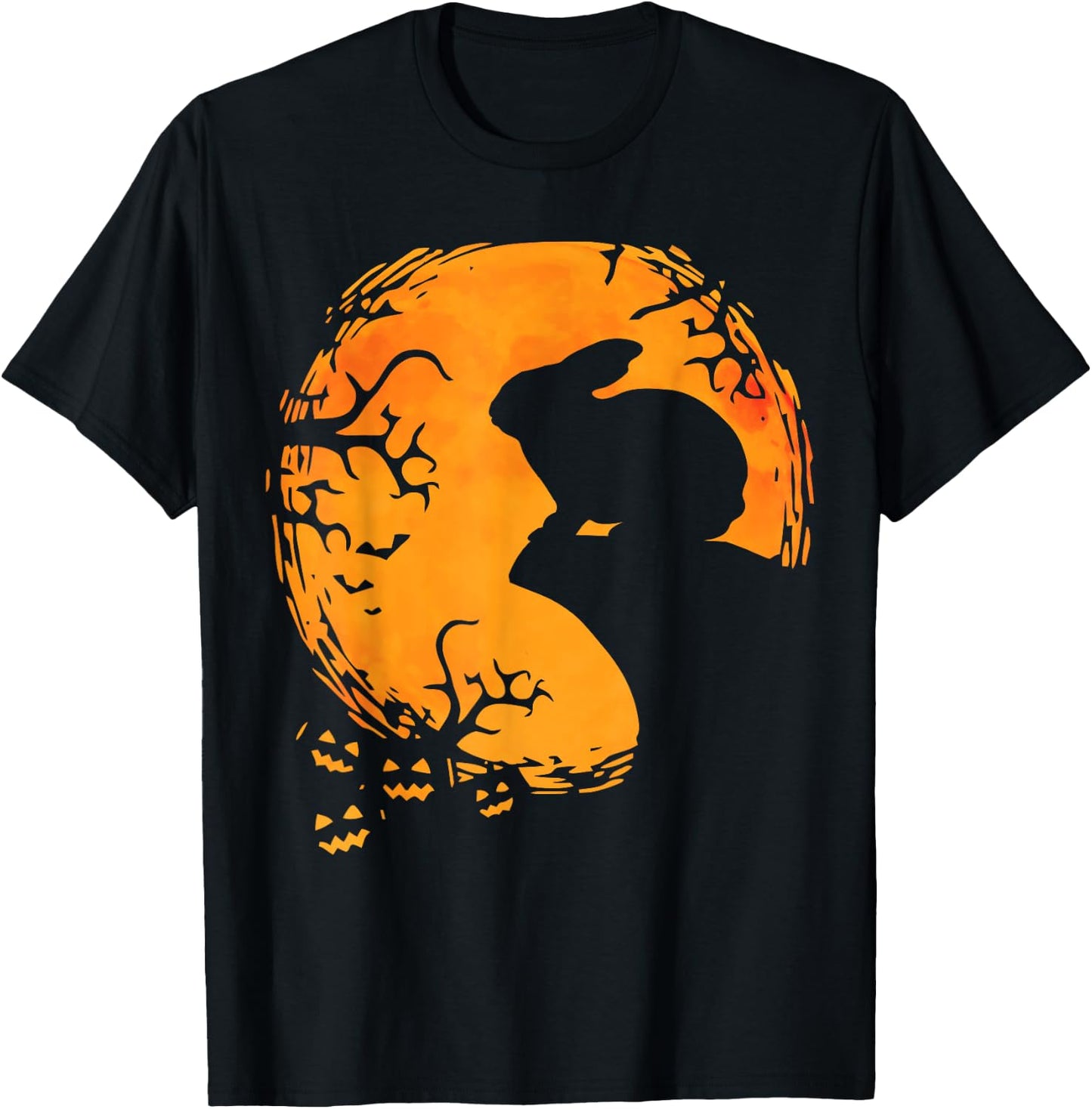 Funny Rabbit Halloween Moon Silhouette Spooky Bunny Lover T-Shirt - T-Shirt | Black
