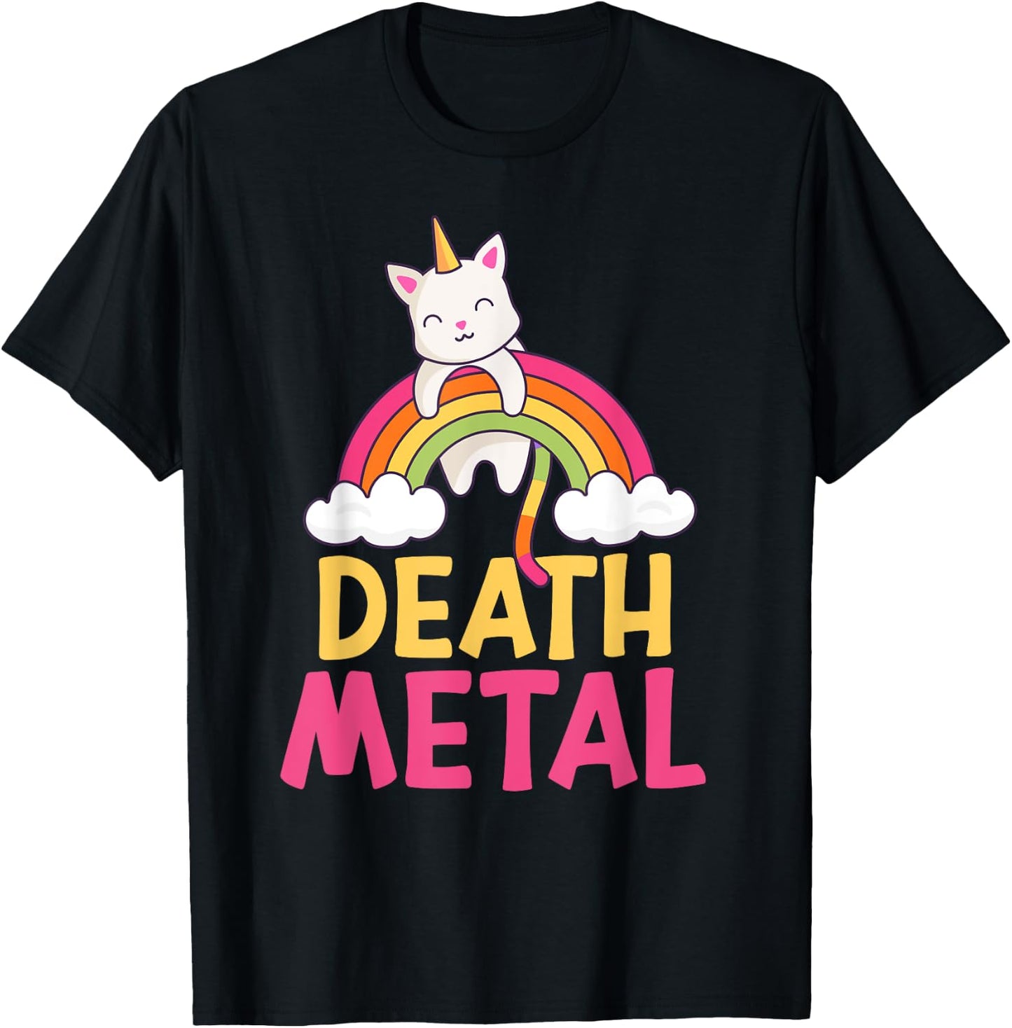 Funny Colorful Death Metal Rainbow Cat Unicorn Unicat T-Shirt - T-Shirt | Black