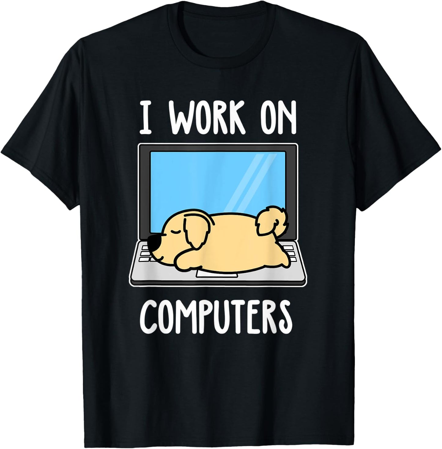 Golden Retriever I Work On Computer Dog Sleep Puppy Lovers T-Shirt - T-Shirt | Black