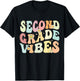 Second Grade Vibes Groovy Retro Back To School Teachers Kids T-Shirt - T-Shirt | Black