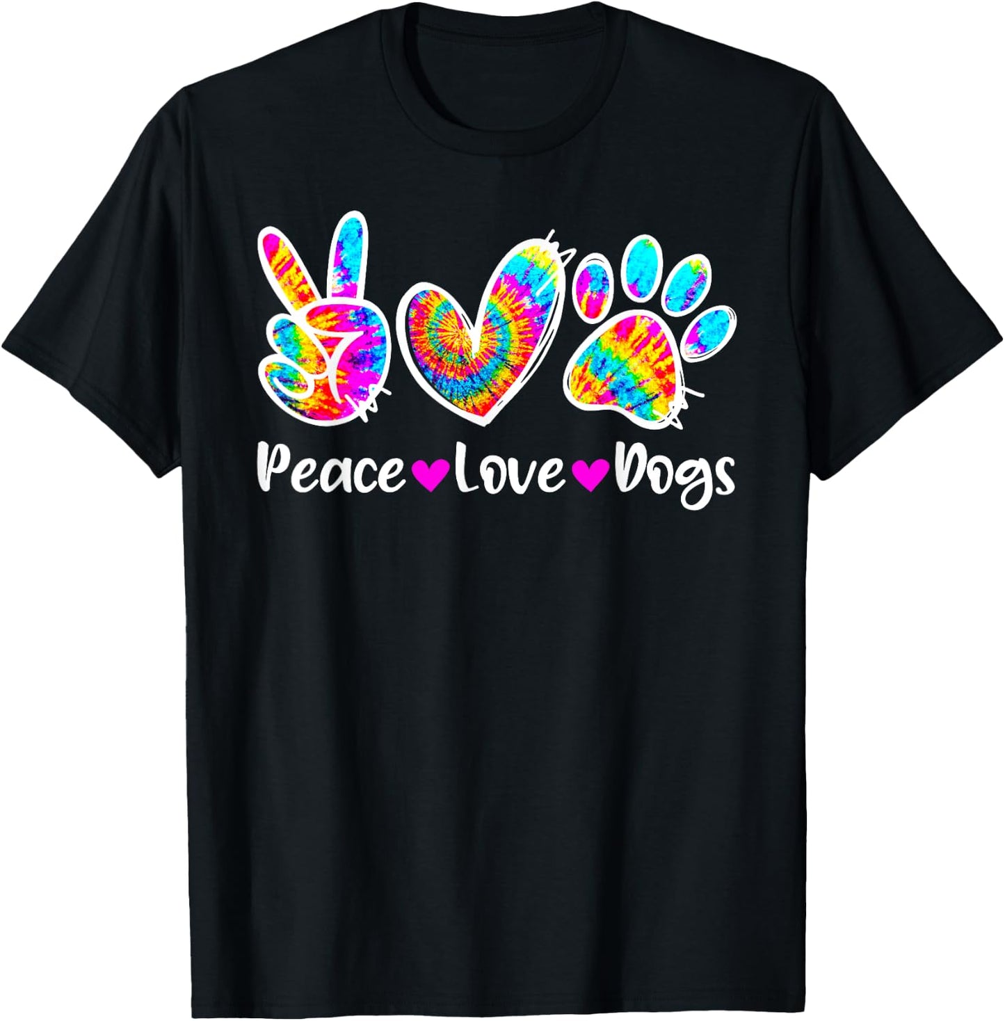 Cute Peace Love Dogs Tie Dye Dog Paw Dog Mom Mothers Day Men Women Kids T-Shirt - T-Shirt | Black
