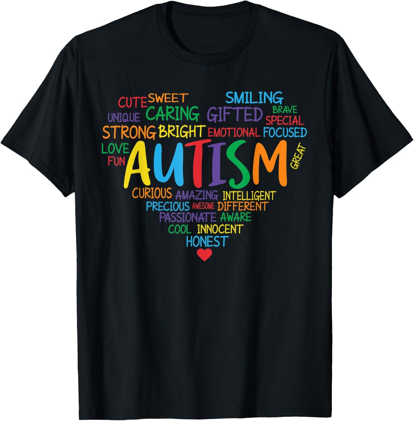Colorful Autism Heart Autism Awareness Support T-Shirt - T-Shirt | Black