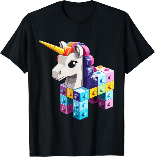 Master Builder Bricks Blocks Play Toys Unicorn T-Shirt - T-Shirt | Black