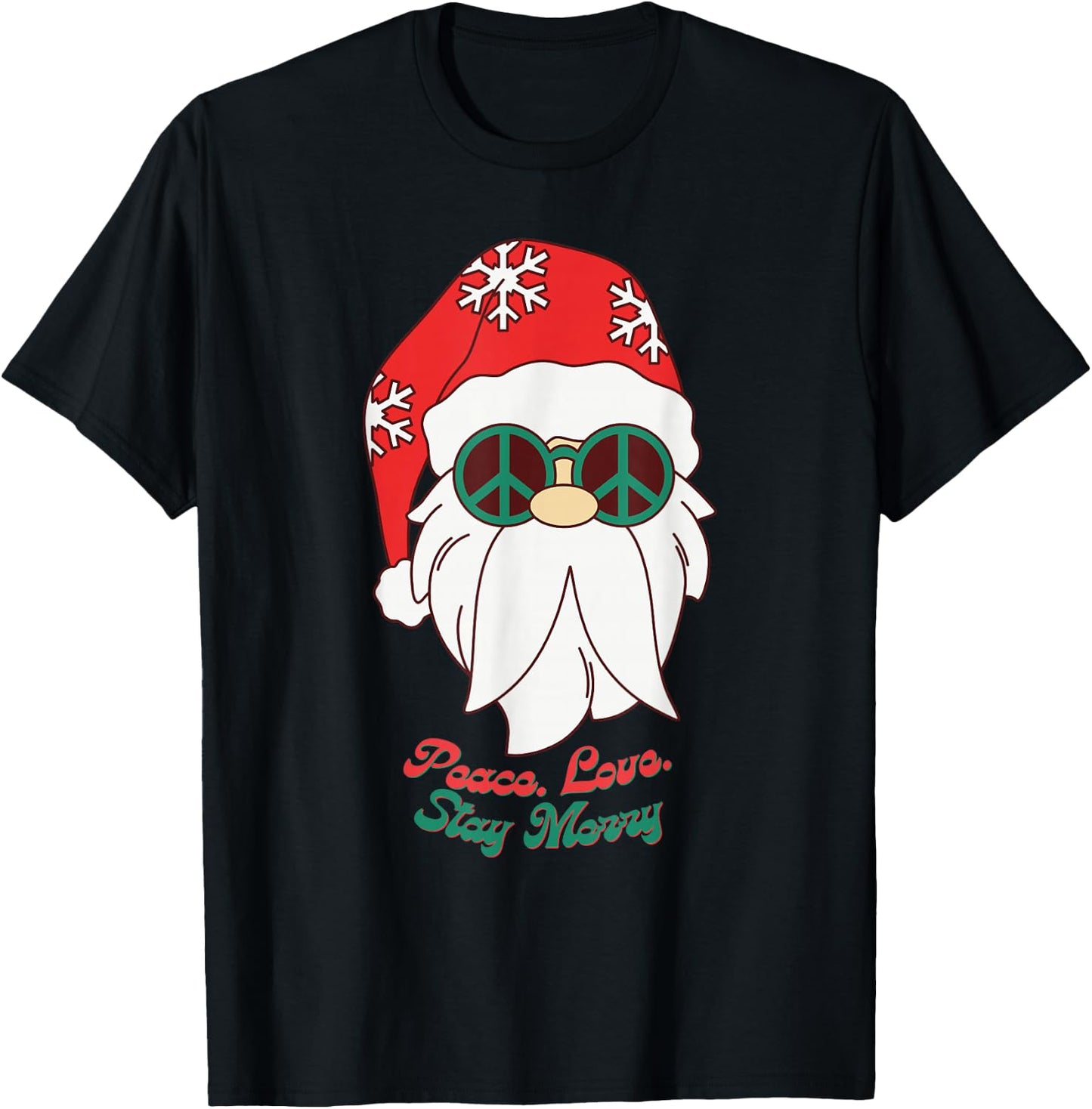 Hippie Santa Groovy Peace Sign Funny Christmas T-Shirt - T-Shirt | Black