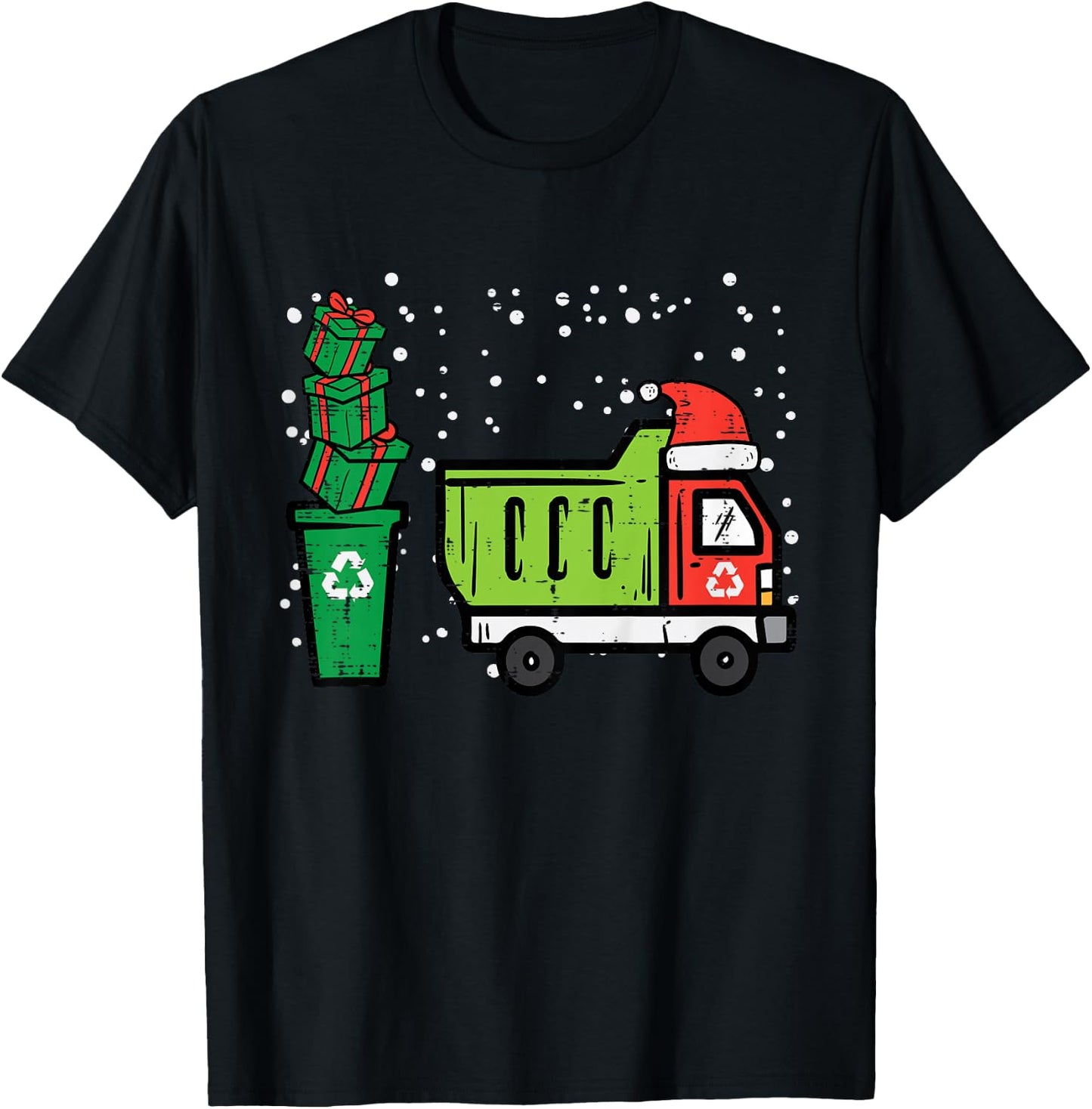 Kids Christmas Dump Recycling Truck Xmas Boys Kids Toddler Youth T-Shirt - T-Shirt | Black