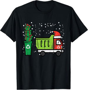 Kids Christmas Dump Recycling Truck Xmas Boys Kids Toddler Youth T-Shirt - T-Shirt | Black