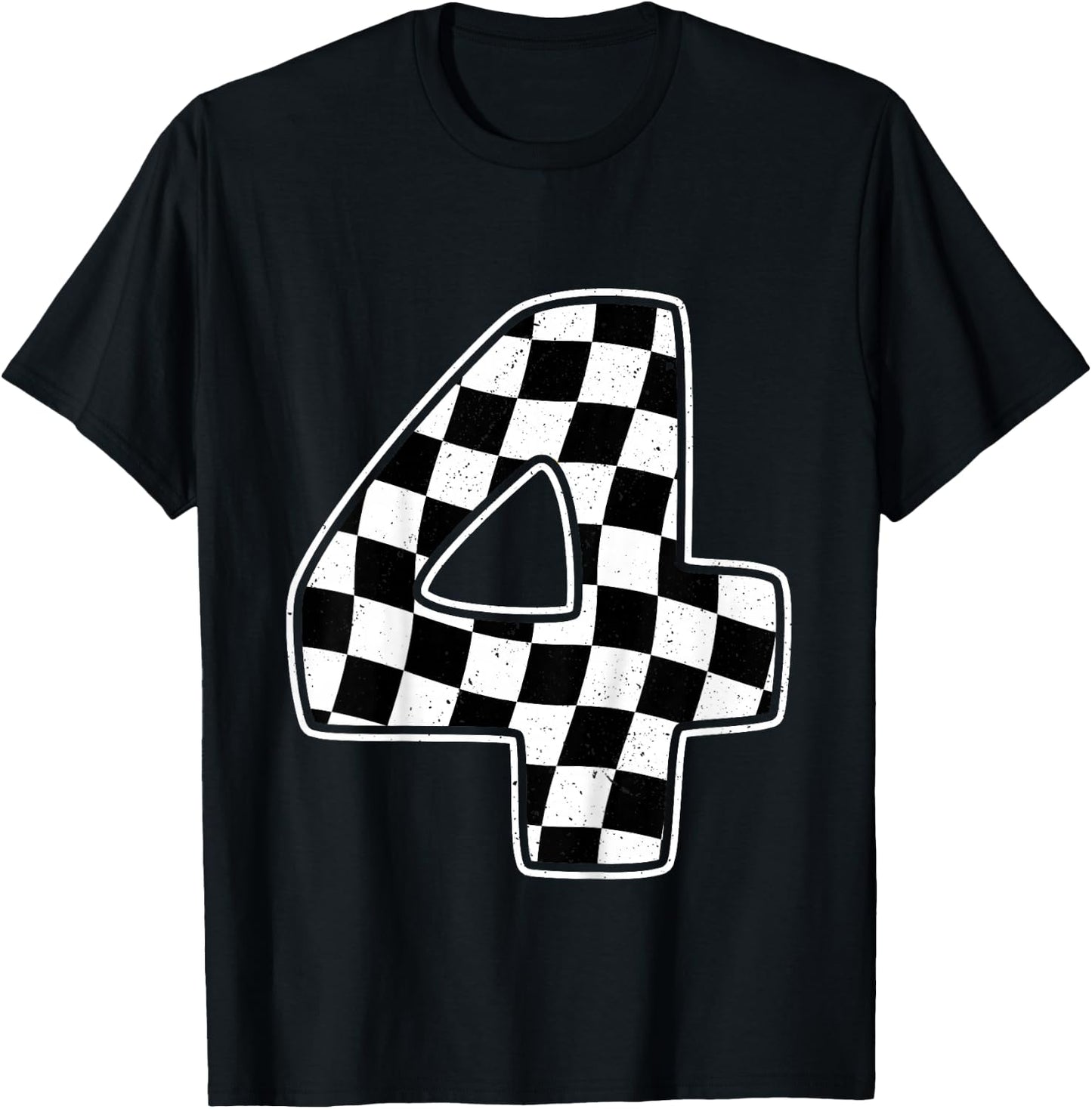 4th Birthday Checkered Number 4 Car Racing Flag T-Shirt - T-Shirt | Black