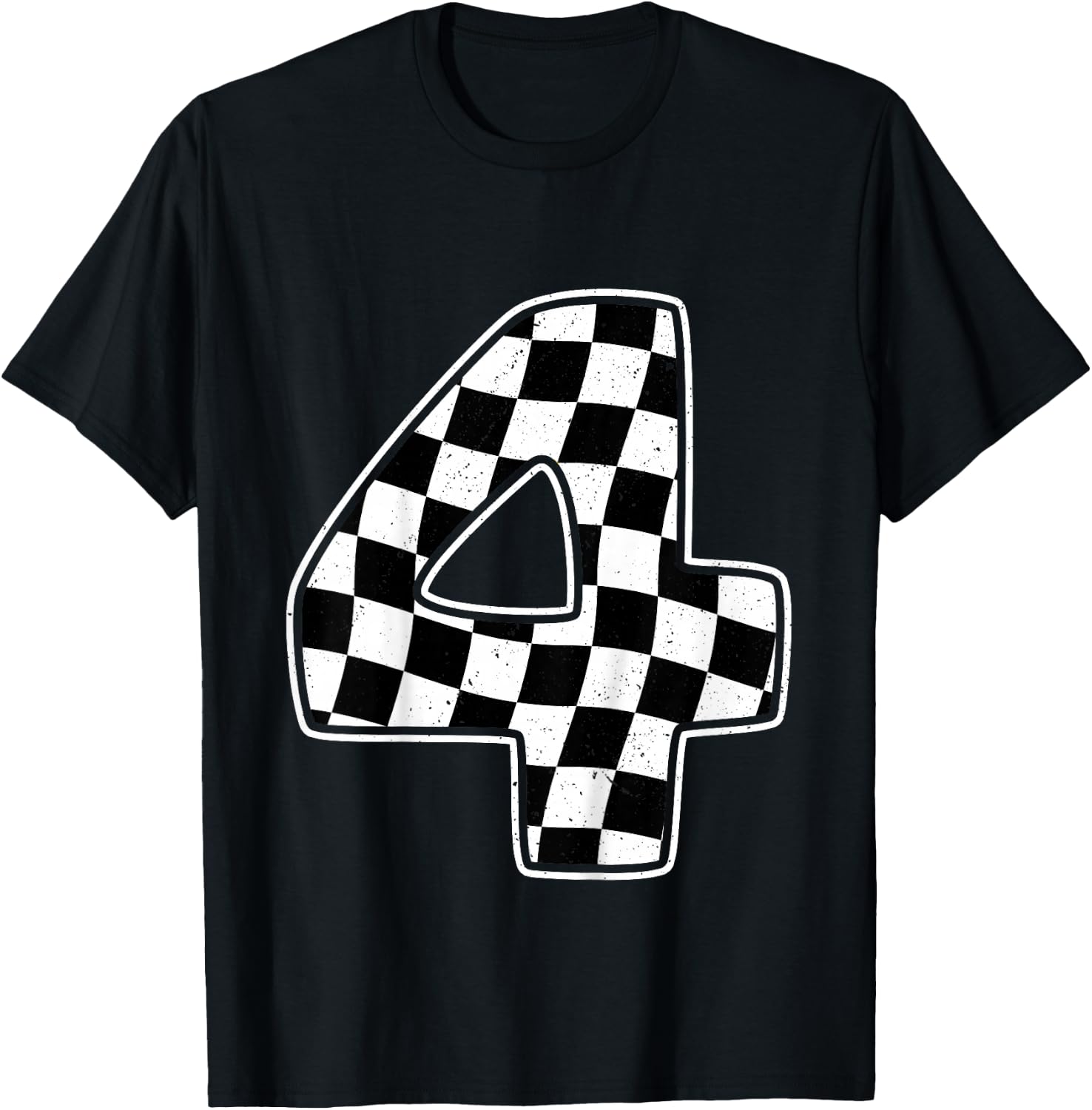 4th Birthday Checkered Number 4 Car Racing Flag T-Shirt - T-Shirt | Black