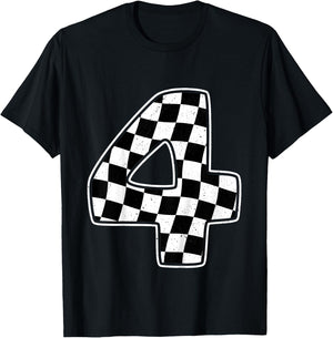 4th Birthday Checkered Number 4 Car Racing Flag T-Shirt - T-Shirt | Black