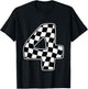 4th Birthday Checkered Number 4 Car Racing Flag T-Shirt - T-Shirt | Black