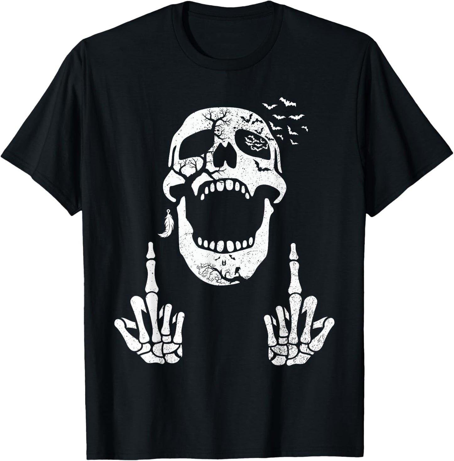 Halloween Skeleton Bones Middle Finger Skull Men Women T-Shirt - T-Shirt | Black