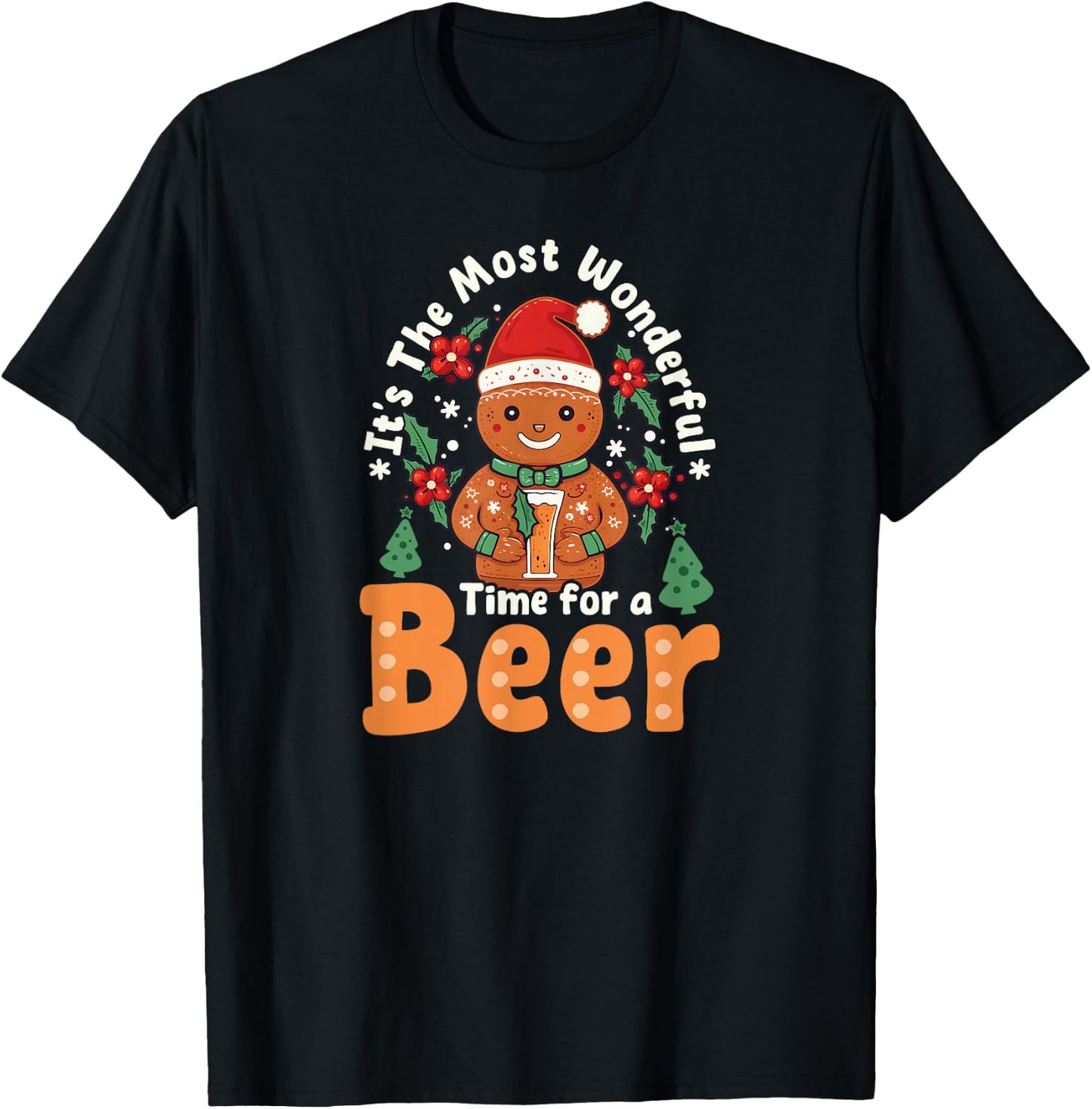 Time For Beer Design Christmas Ginger Bread T-Shirt - T-Shirt | Black