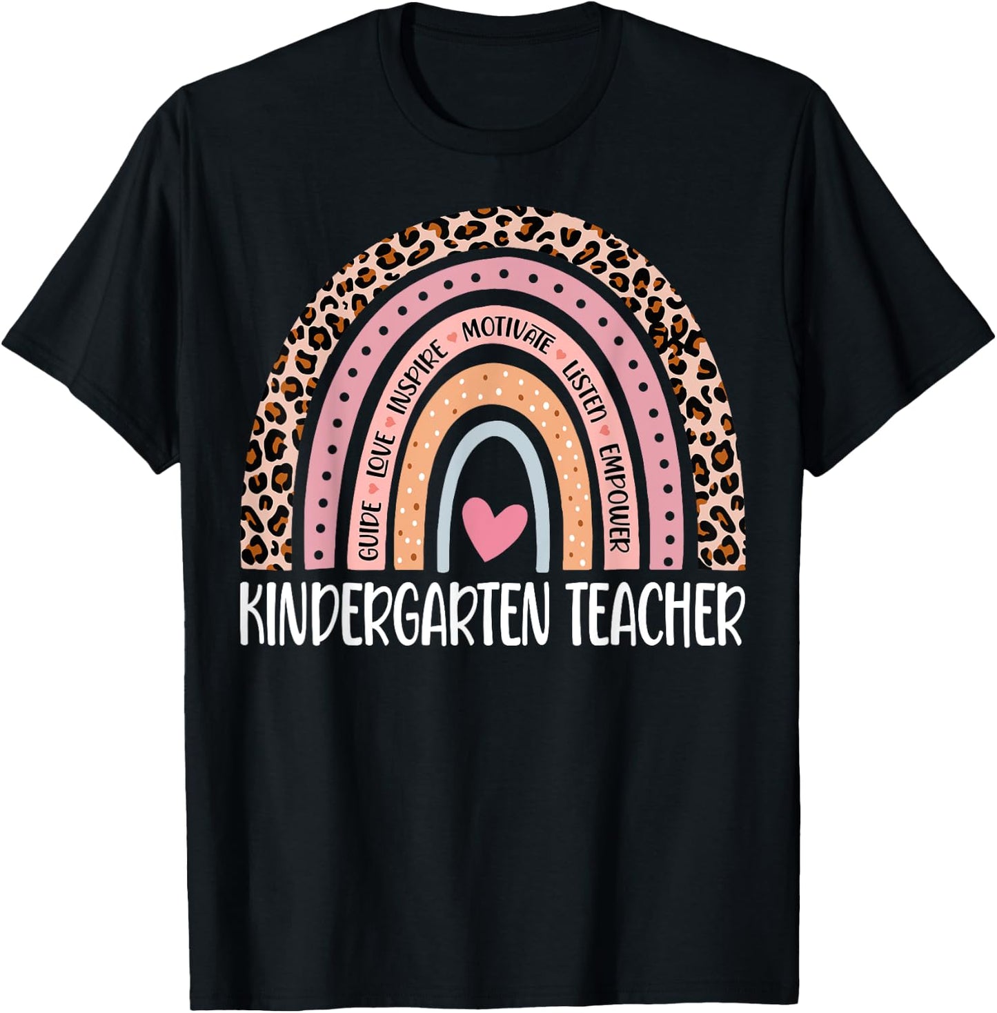 Kindergarten Teacher Rainbow Leopard 1st Day Of School T-Shirt - T-Shirt | Black