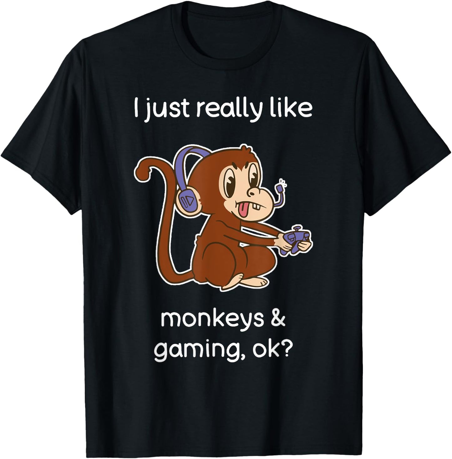 Funny Monkey Lover Gamer Shirt I Love Video Gaming Monkey T-Shirt - T-Shirt | Black