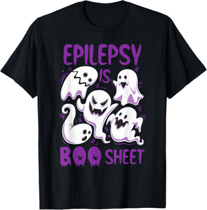 Epilepsy is Boo Sheet Purple Boos Funny Halloween Ghost T-Shirt - T-Shirt | Black