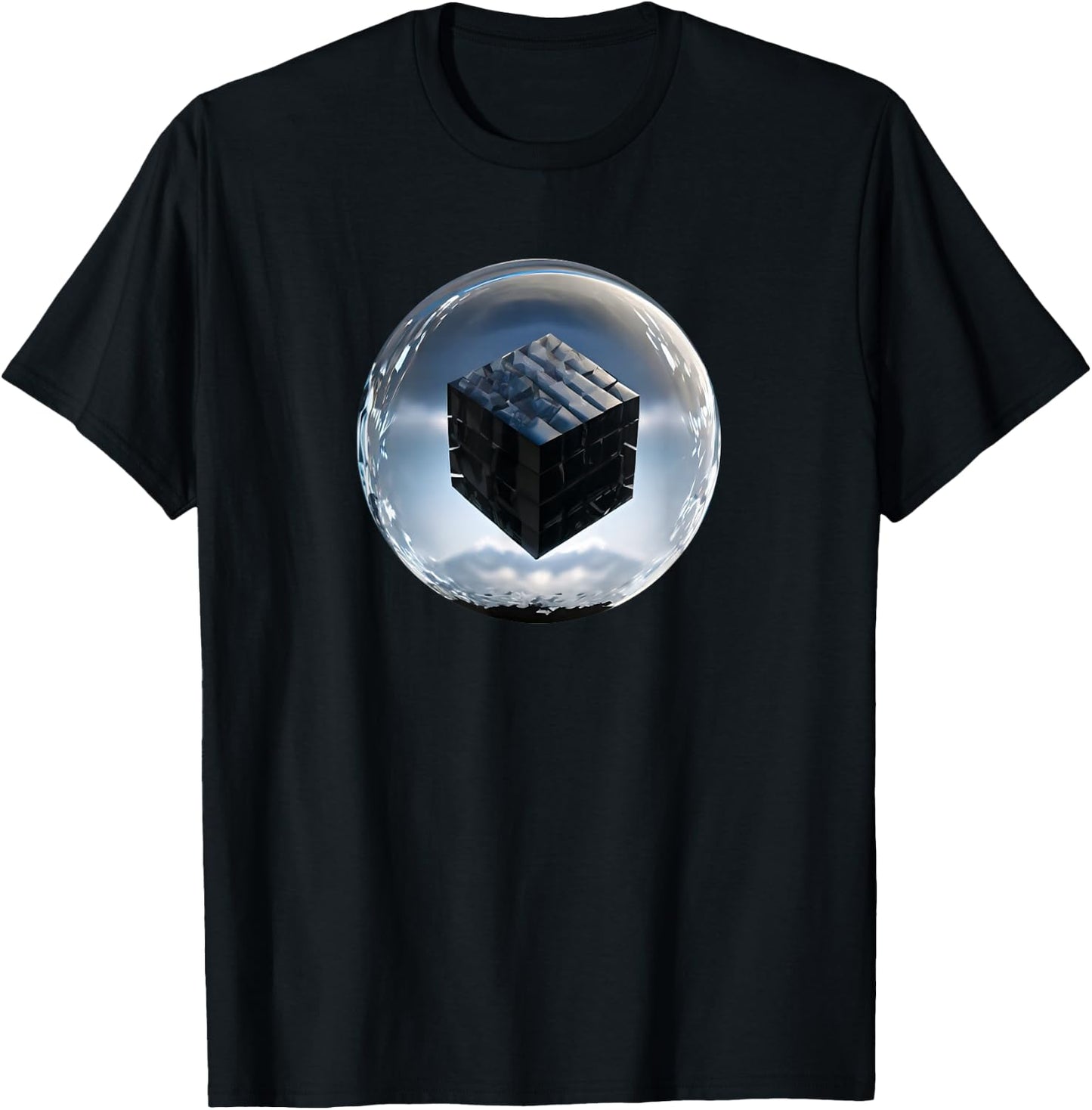 UFO / UAP / Dark Cube Inside A Clear Sphere T-Shirt - T-Shirt | Black