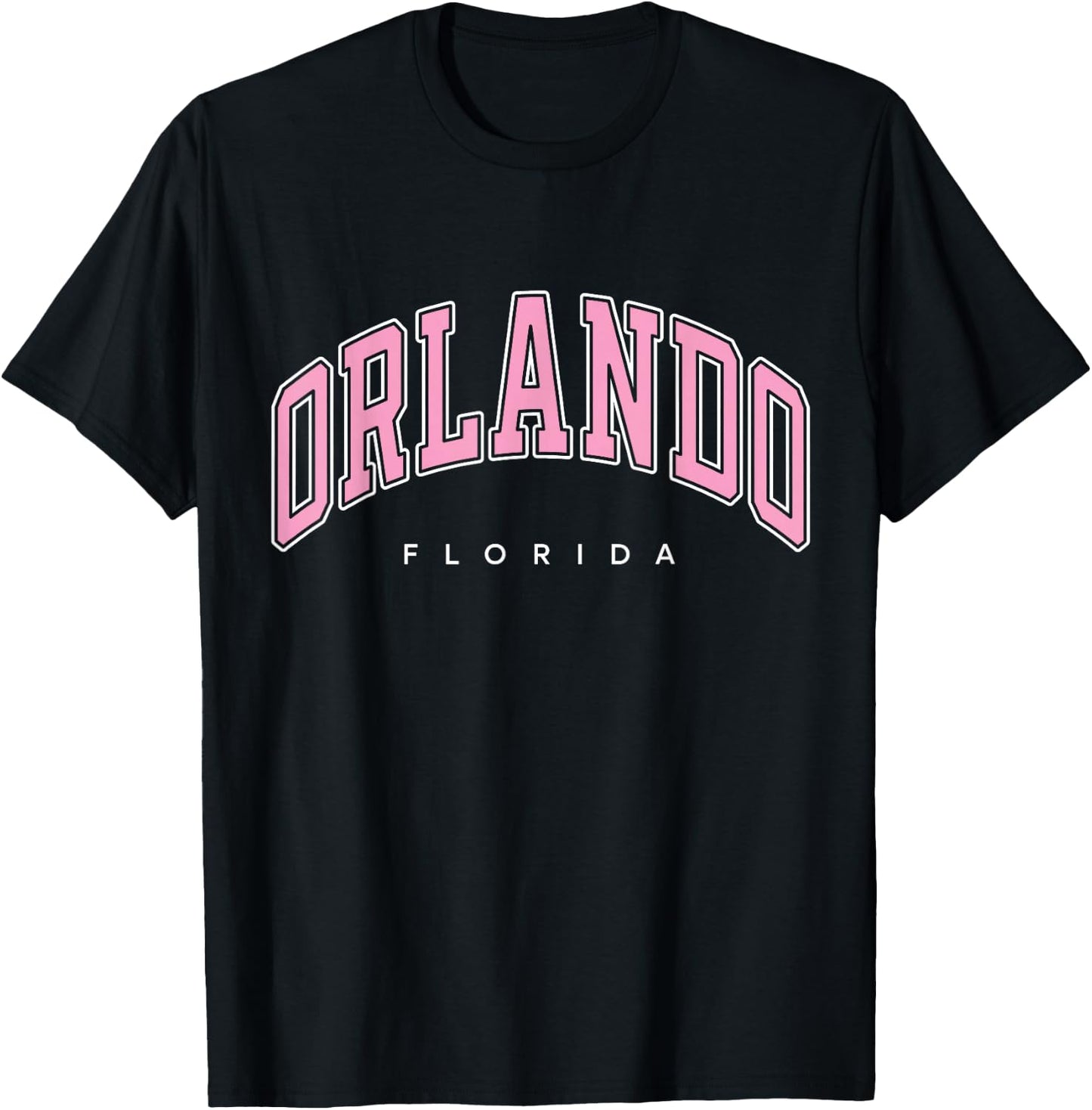 Orlando Florida FL Varsity Style Pink Text T-Shirt - T-Shirt | Black