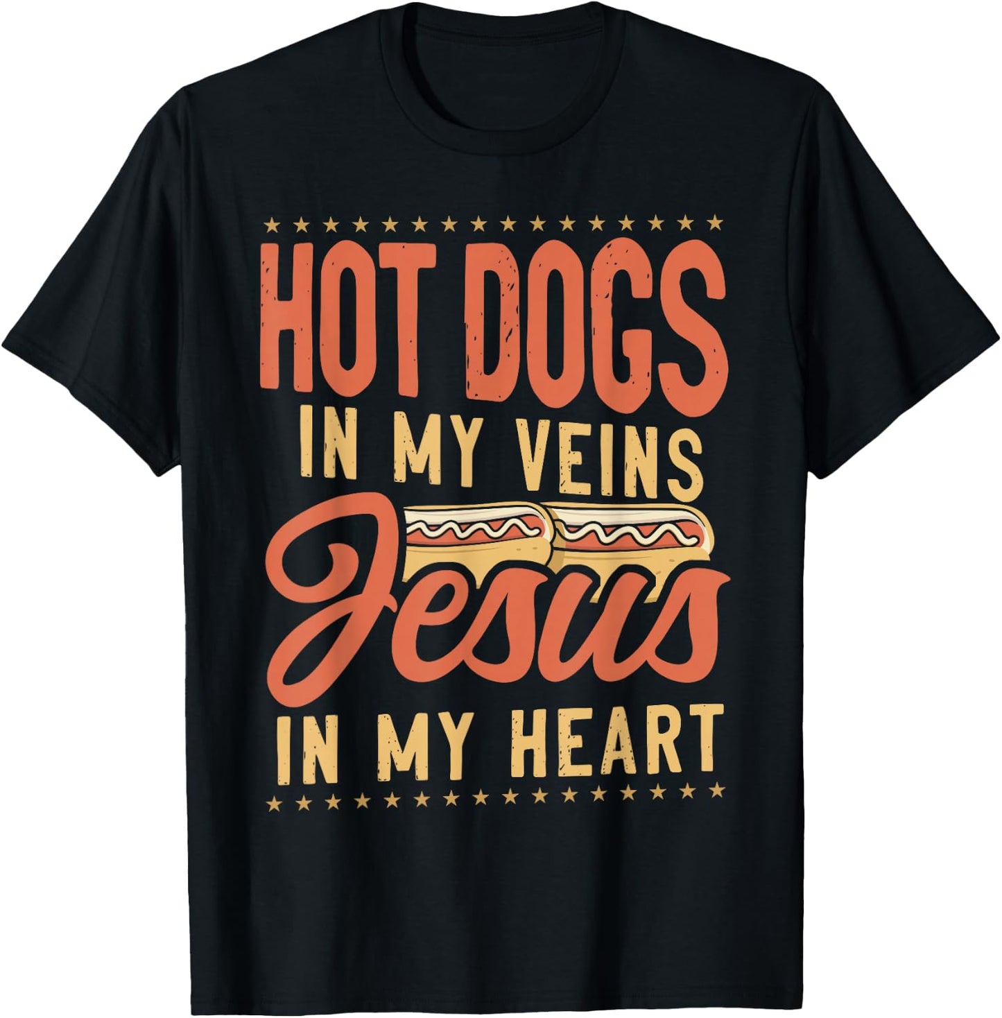 Hot Dog Adult Jesus Faith Christian Hot Dog In My Veins T-Shirt - T-Shirt | Black