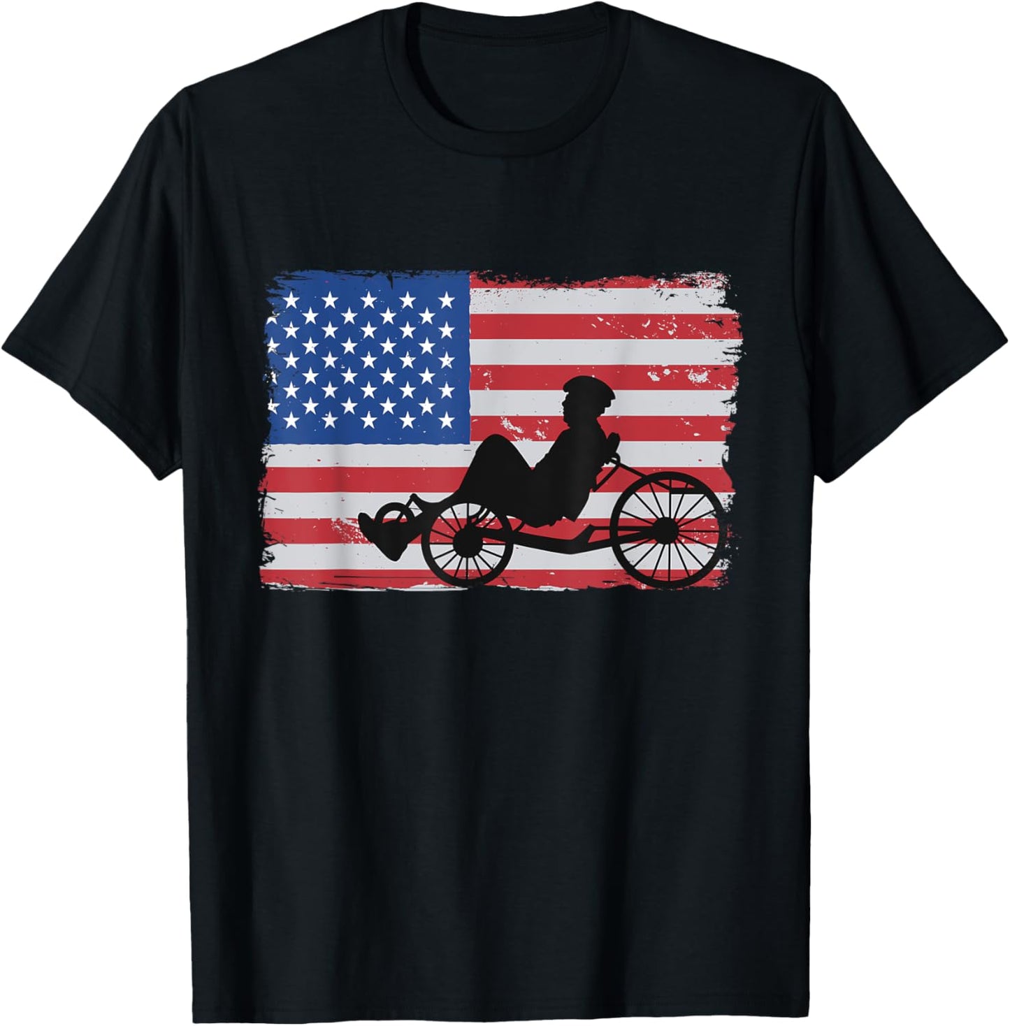 US American Flag 4th Of July Cyclist Recumbent Bicycle T-Shirt - T-Shirt | Black