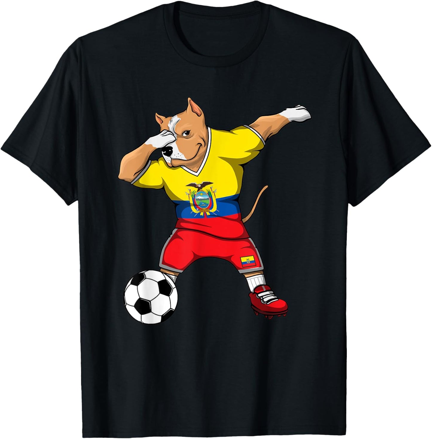 Dabbing Pitbull Dog Ecuador Soccer Fans Jersey Football Flag Women Kids T-Shirt - T-Shirt | Black