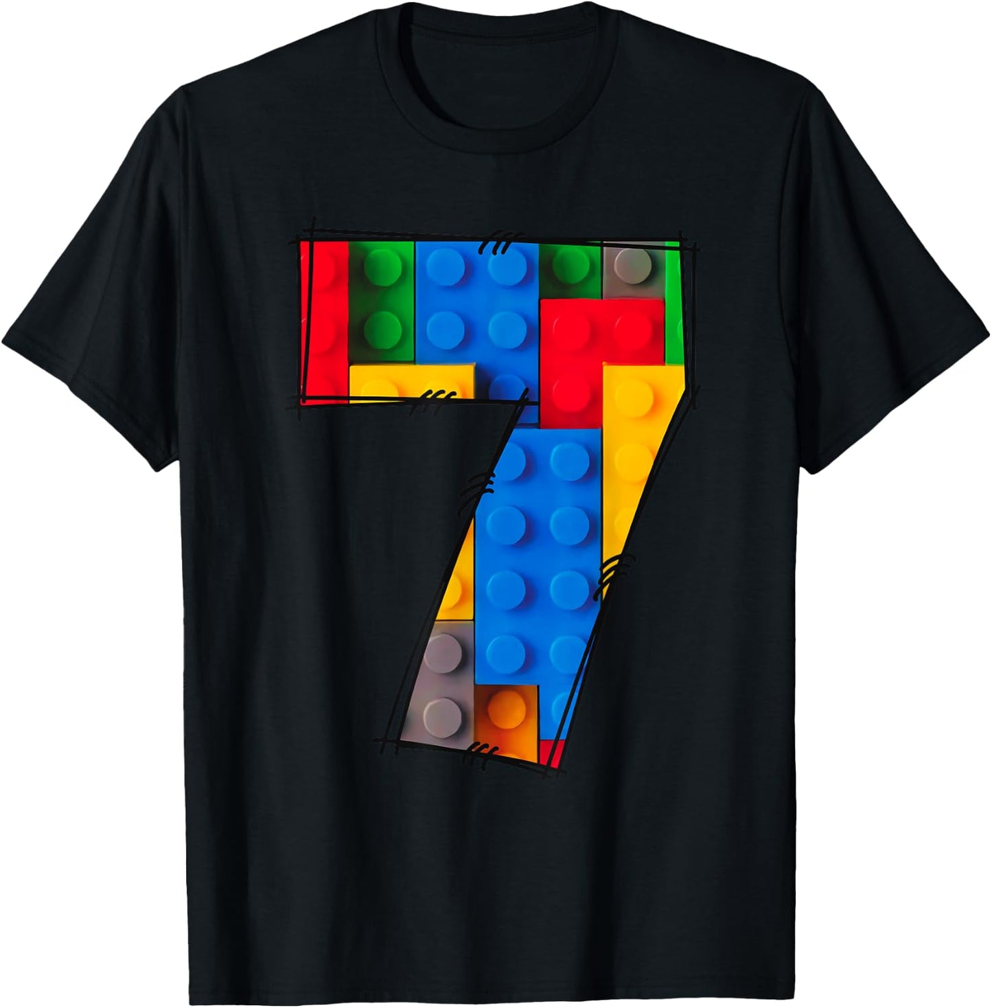 7 Years Old Blocks Building Master Builder 7th Birthday Kid T-Shirt - T-Shirt | Black