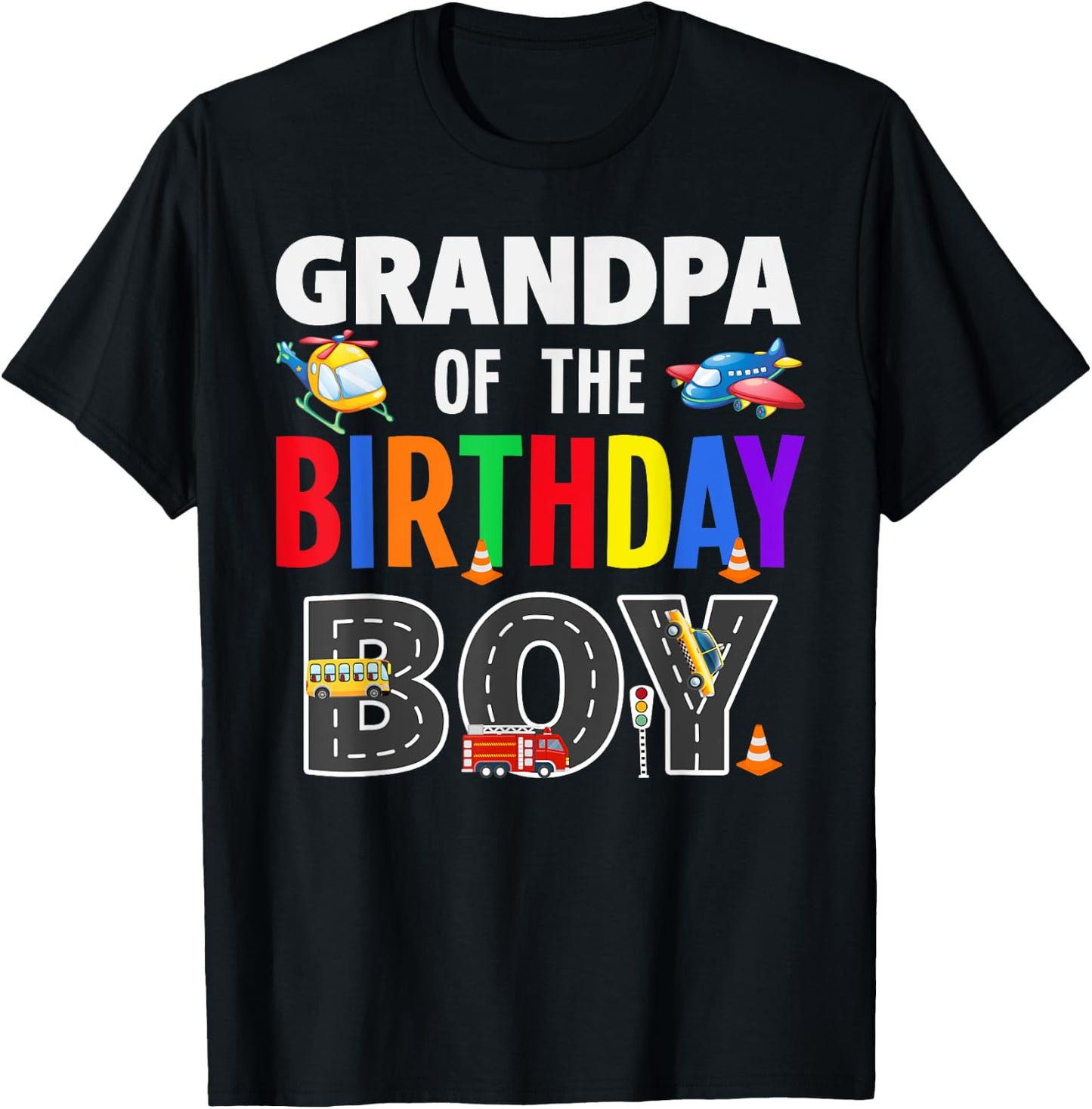 Grandpa Of The Birthday Boy Transportation Family Matching T-Shirt - T-Shirt | Black