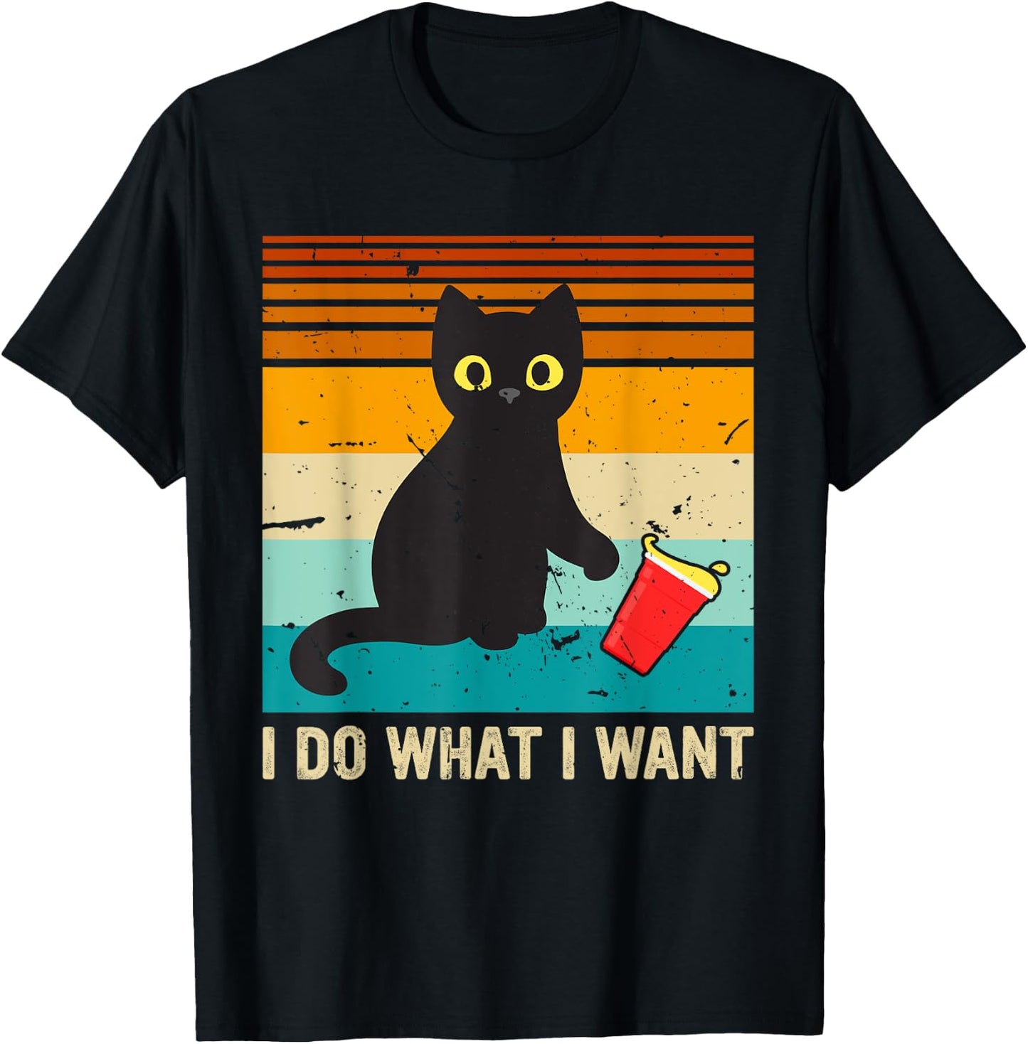 Do What I Want Vintage Black Cat Red Cup Funny My Cat Women Kids T-Shirt - T-Shirt | Black