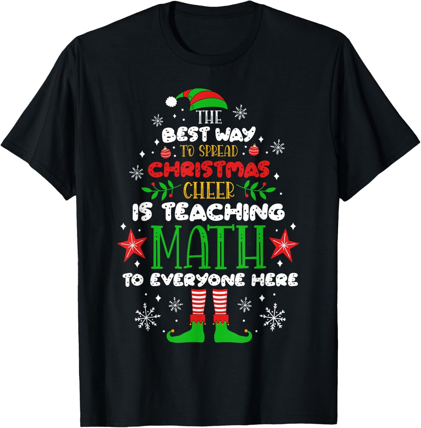 Math Teacher Christmas Shirt Funny Elf Christmas Cheer Women T-Shirt - T-Shirt | Black