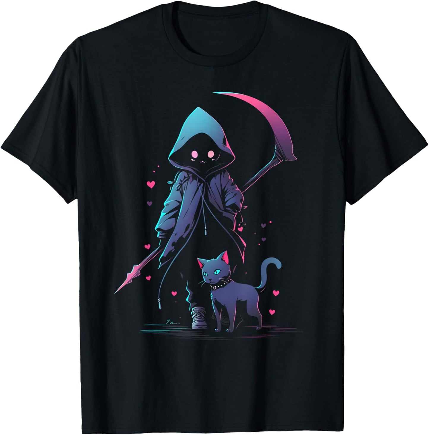 Kawaii Creepy Cute Cat Grim Reaper | Pastel Goth Gothic Women T-Shirt - T-Shirt | Black