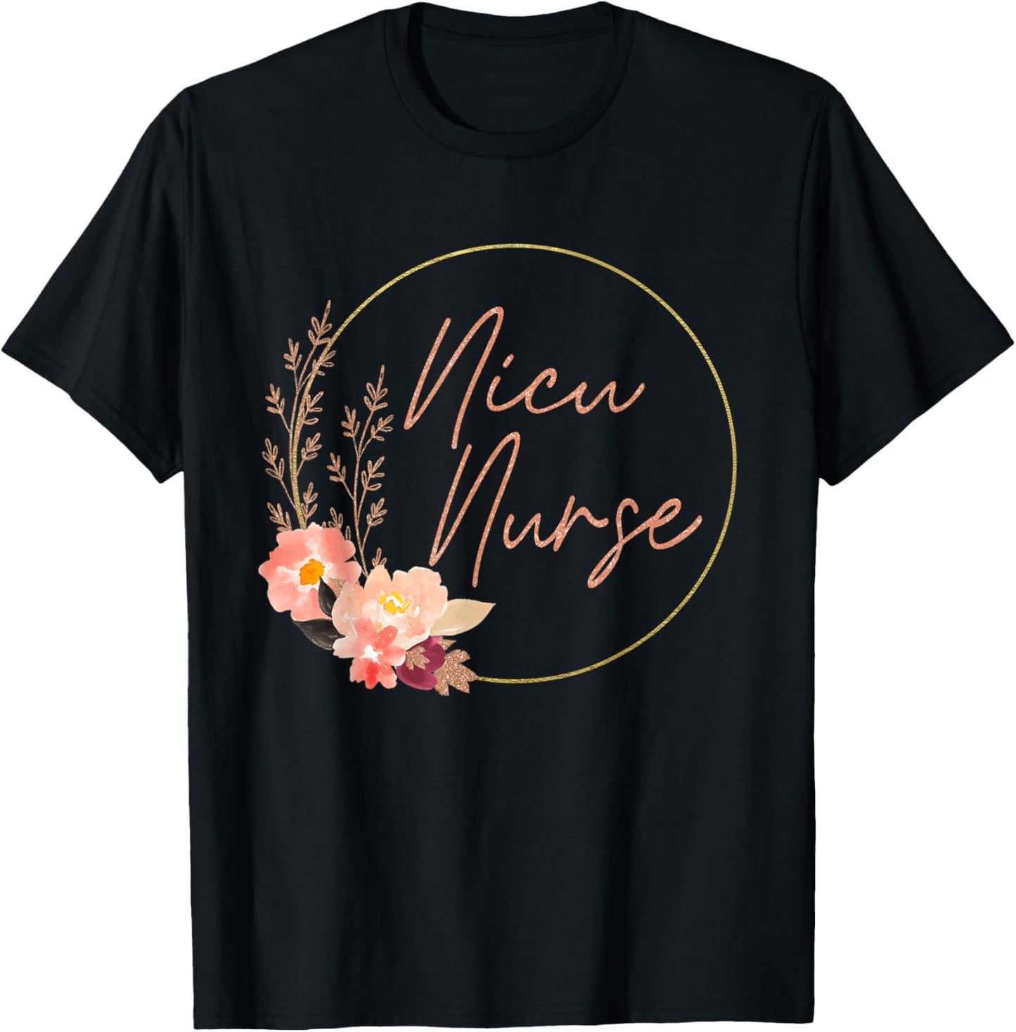 Women NICU Nurse ICU Neonatal Floral Flower Team Tiny Humans T-Shirt - T-Shirt | Black