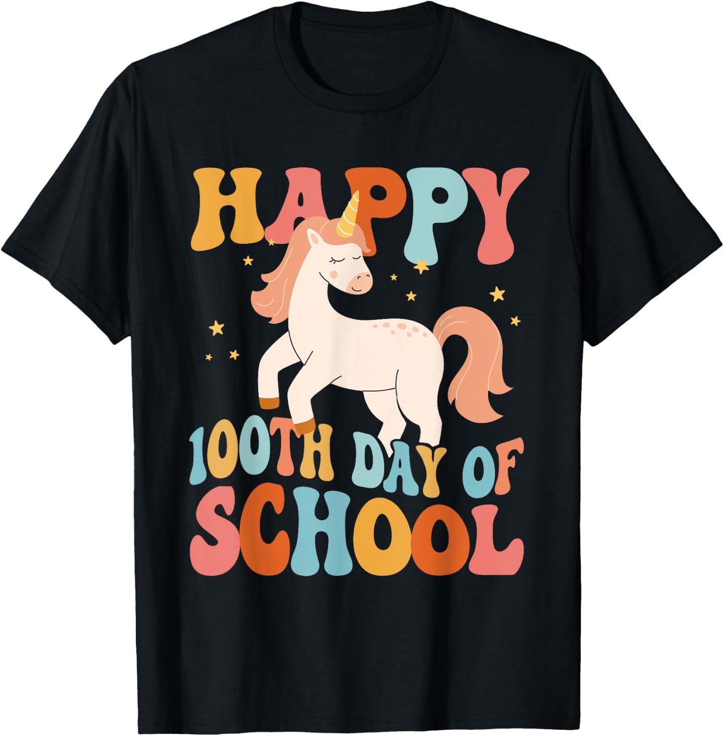 Happy 100th Day Of School Unicorn Teachers Kids Students T-Shirt - T-Shirt | Black