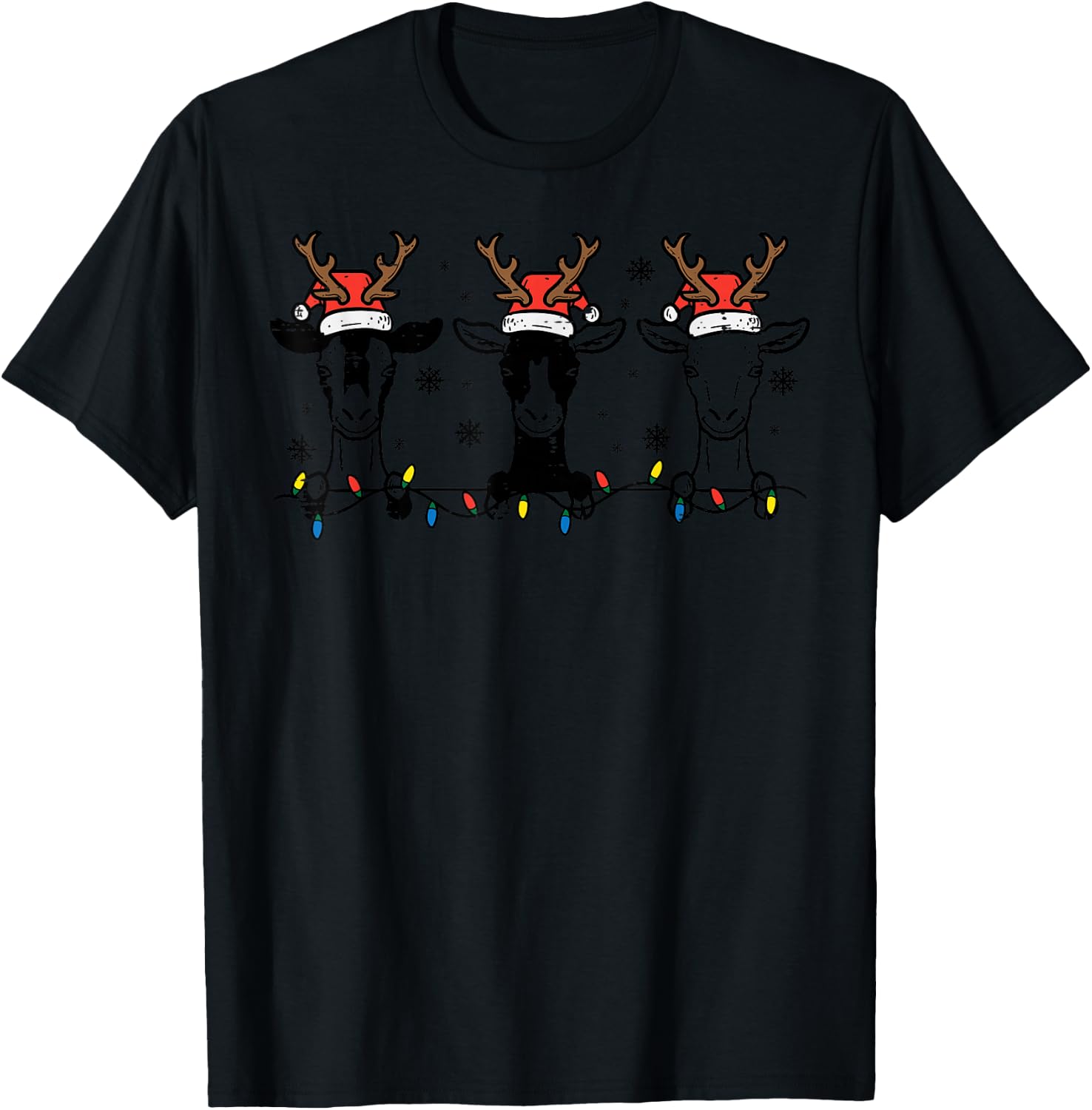Christmas Goats Santa Xmas Farm Animal Farmer Men Women Kids T-Shirt - T-Shirt | Black