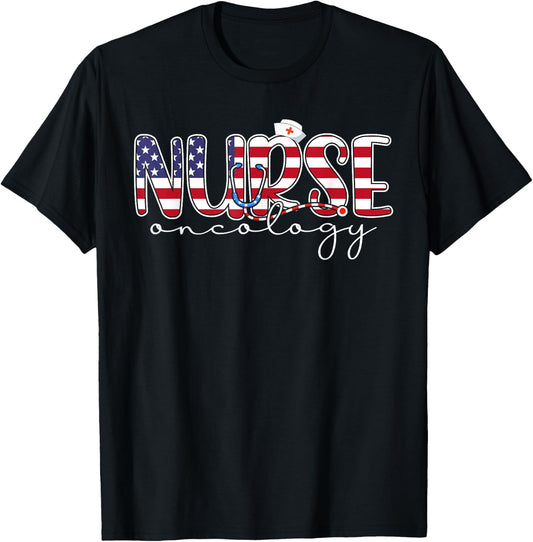 Oncology Nurse 4th Of July Us Flag Nurse Radiation Oncology Women Men T-Shirt - T-Shirt | Black