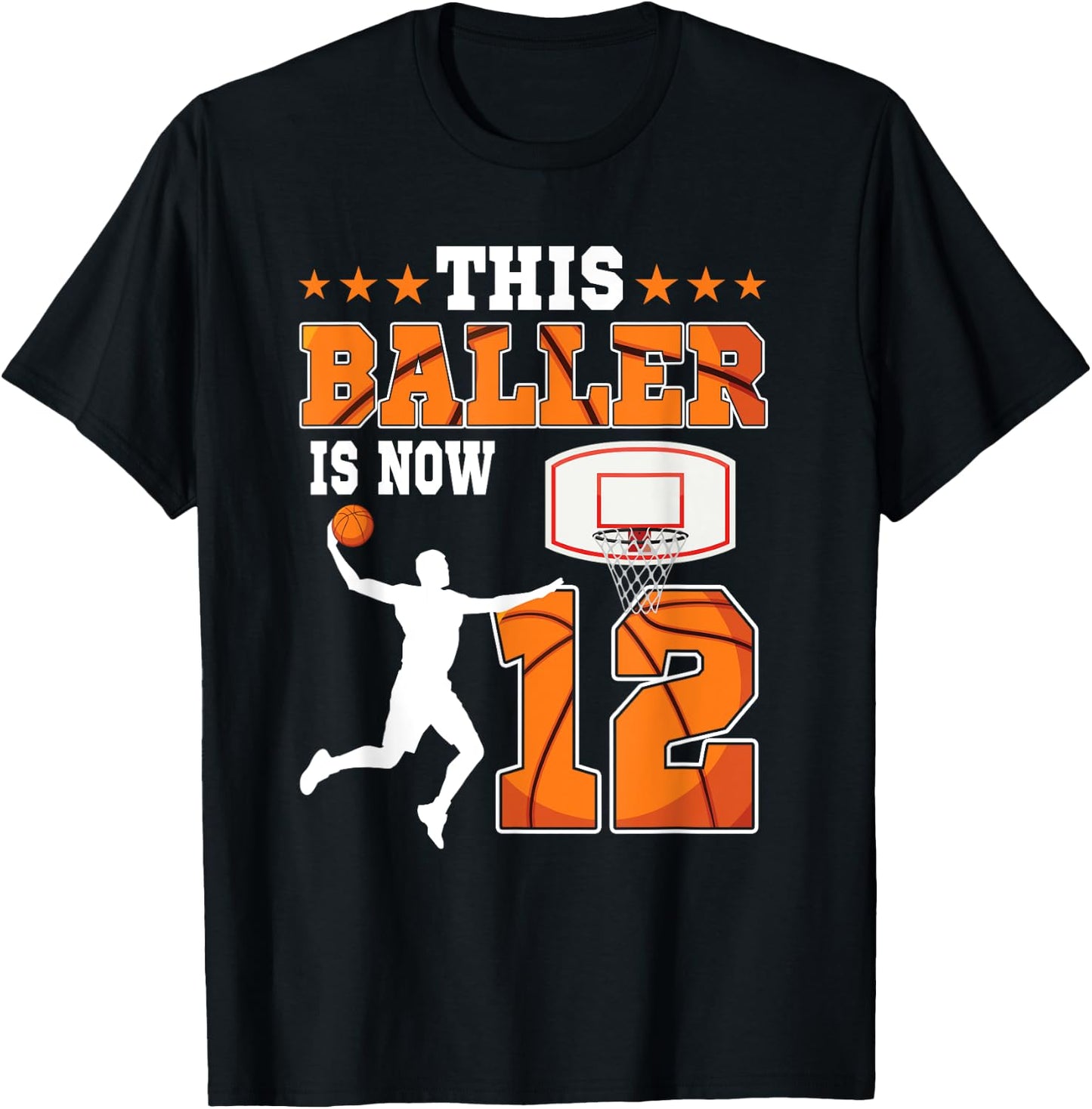This Baller Is Now 12 Years Old Birthday Basketball Party T-Shirt - T-Shirt | Black