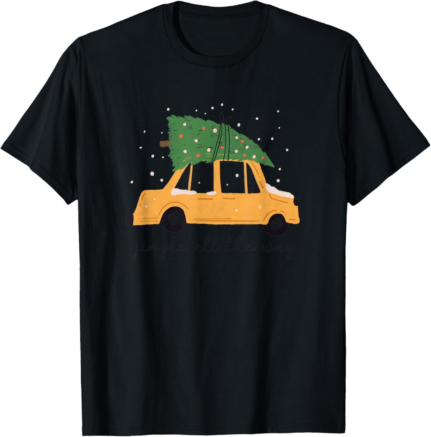 Minimalistic NYC Yellow Cab Christmas Tree on Car T-Shirt - T-Shirt | Black