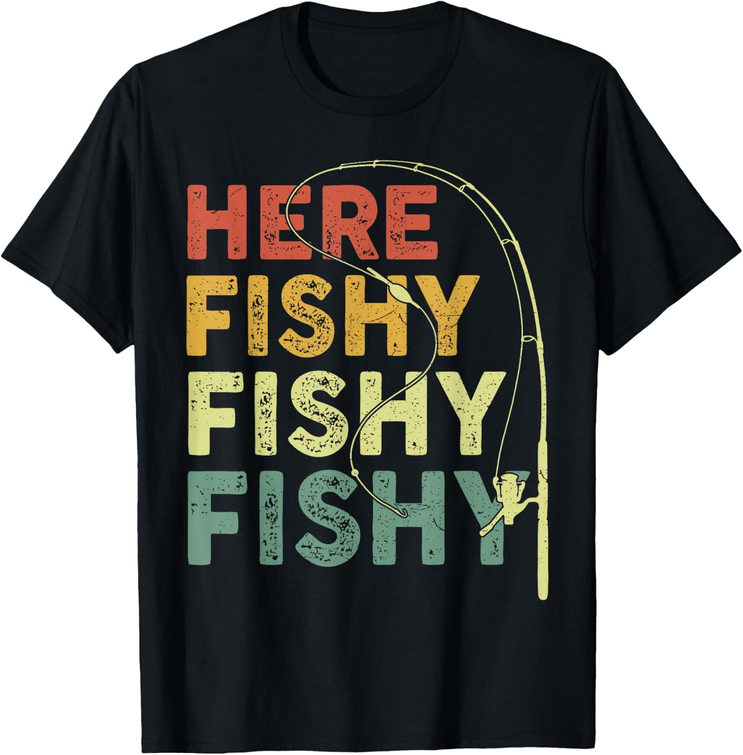 Fishing Shirt Here-Fishy Funny Bass Fish Dad T-Shirt - T-Shirt | Black