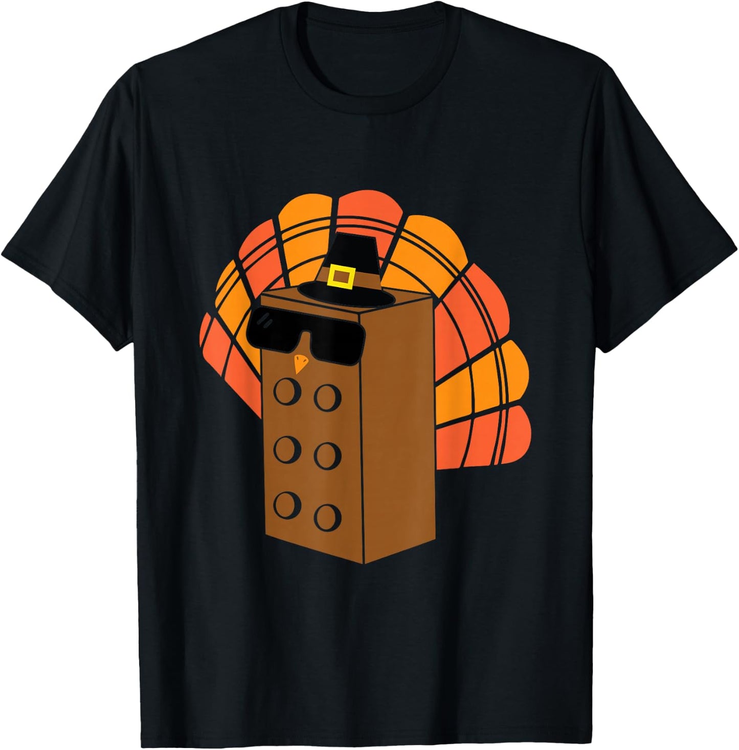 Thanksgiving Building Bricks Turkey Family Matching Funny T-Shirt - T-Shirt | Black
