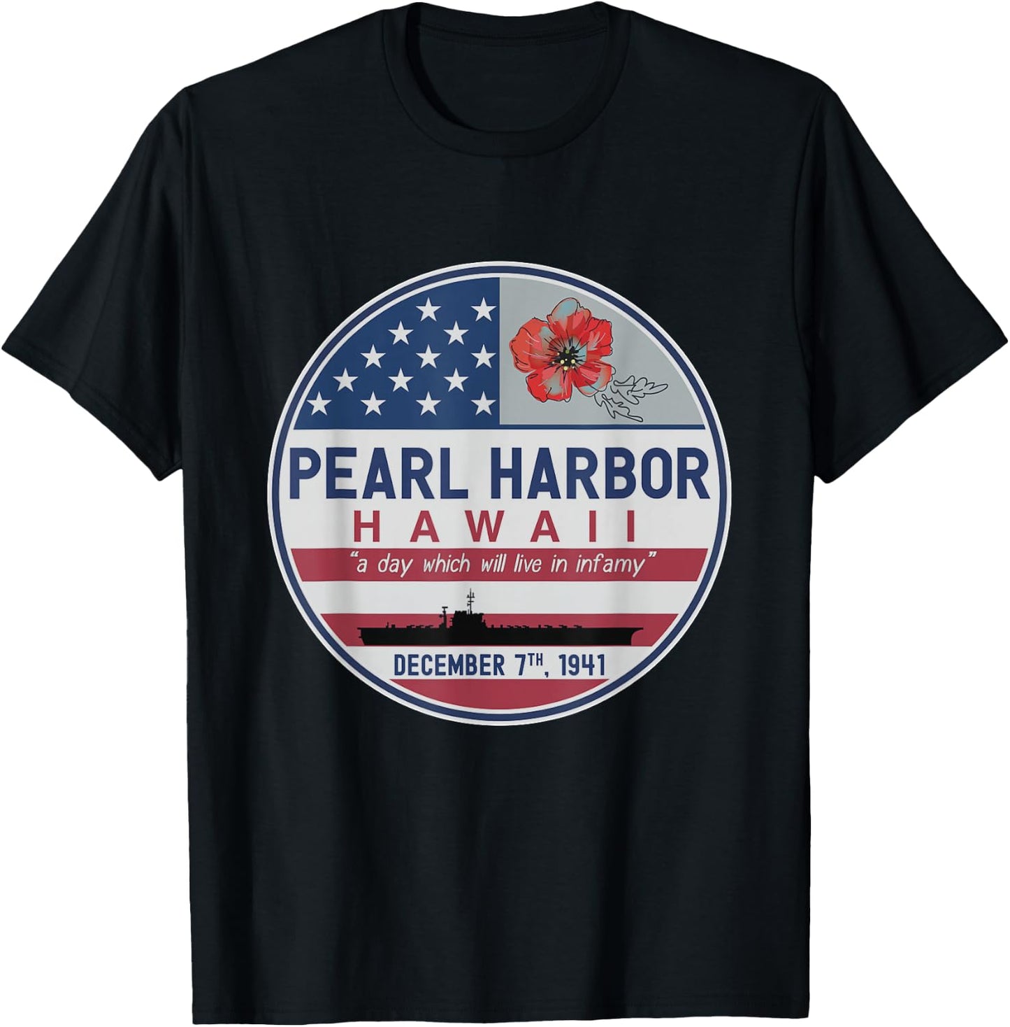 Pearl Harbor Memorial Hawaii Vintage USA Flag Day of Infamy T-Shirt - T-Shirt | Black