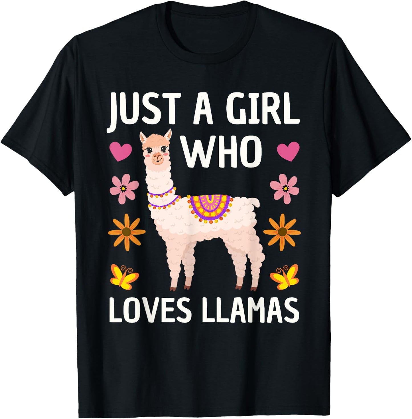 Funny Llama Design Girls Llama Lover Farm Animal T-Shirt - T-Shirt | Black