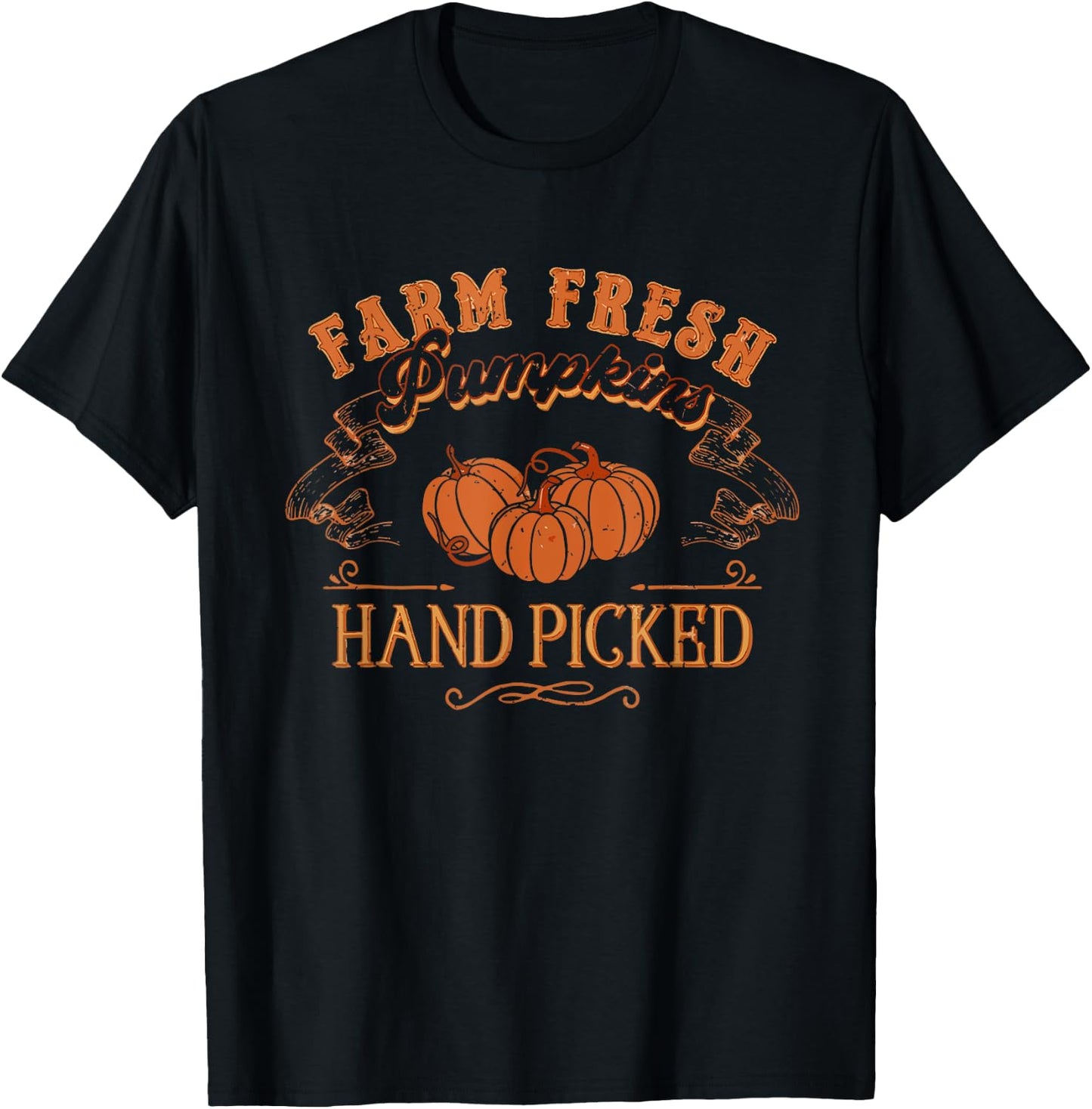Vintage Farm Fresh Pumpkins Hand Picked Thanksgiving Day T-Shirt - T-Shirt | Black
