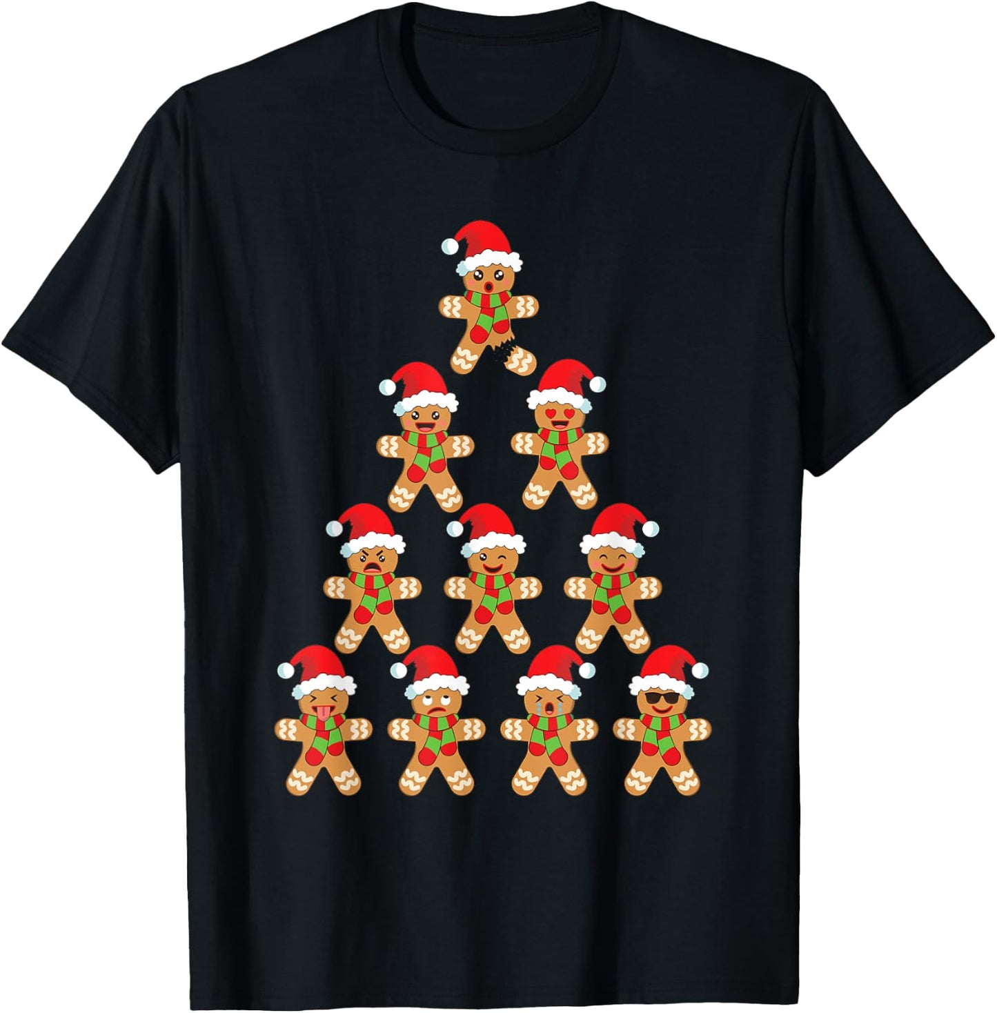 Gingerbread Kids Funny Gingerbread Man Christmas Tree T-Shirt - T-Shirt | Black