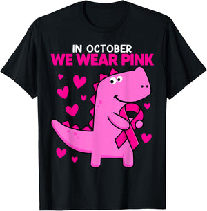 In October We Wear Pink Dinosaur T Rex Breast Cancer Toddler T-Shirt - T-Shirt | Black