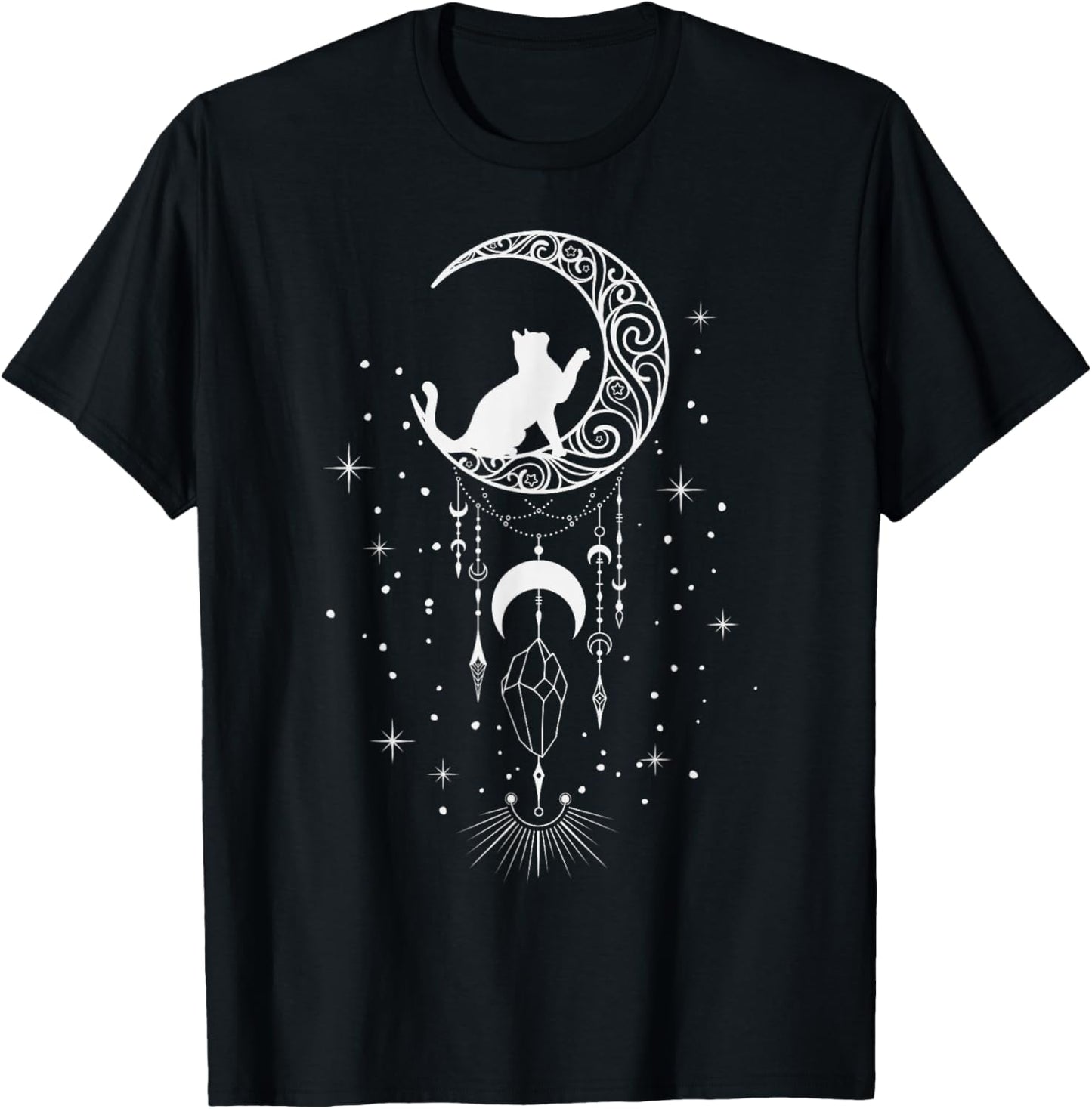 Astrology, Cat, Crescent Moon, Dream Catcher, Esoteric T-Shirt - T-Shirt | Black