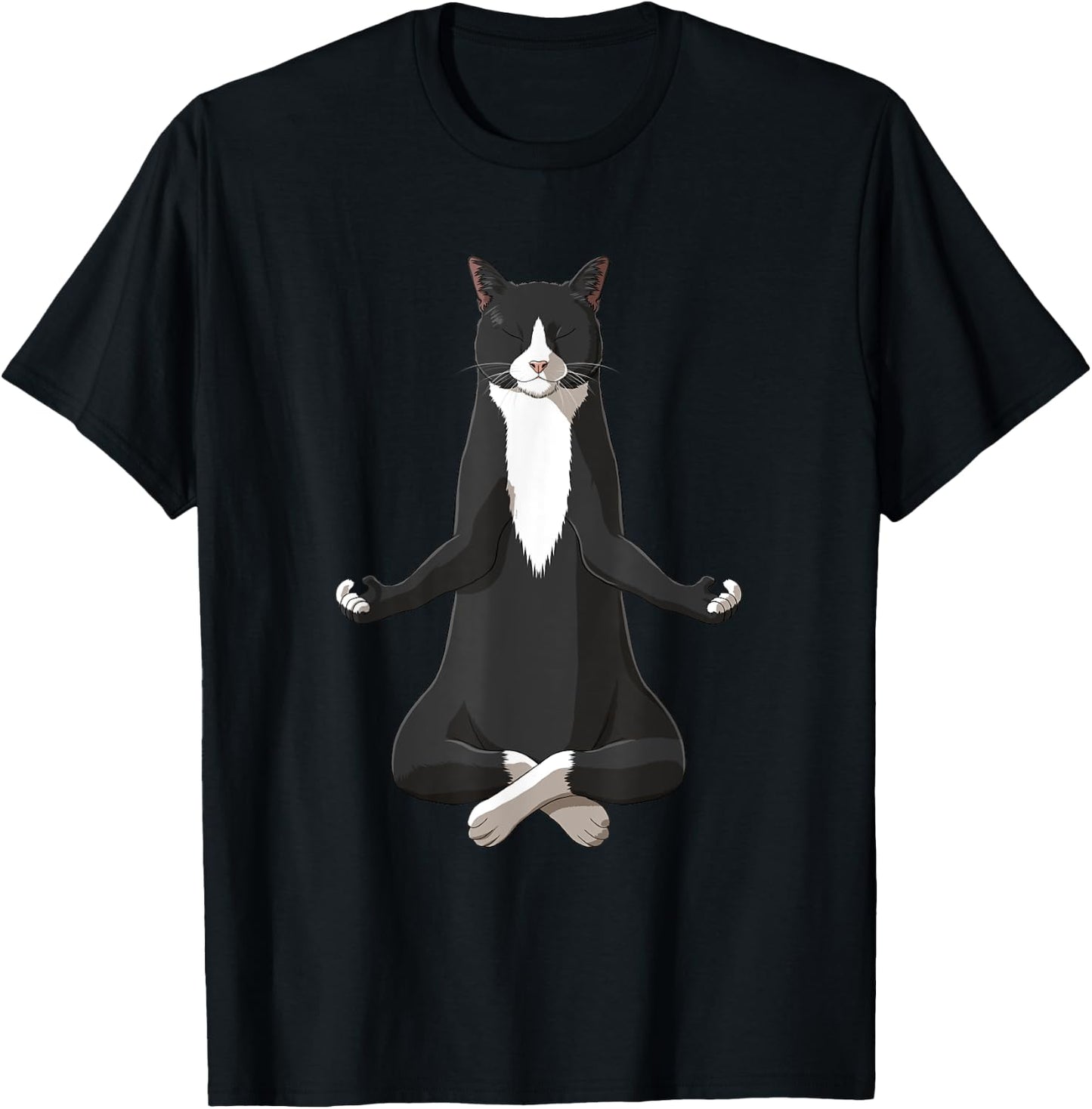 Funny Yoga Tuxie Tuxedo Cat Women Girls Kids T-Shirt - T-Shirt | Black