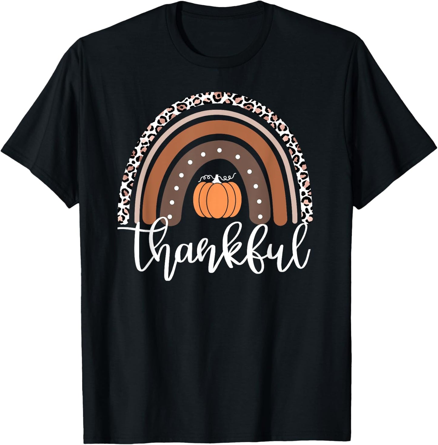 Mommy and Me Thankful Leopard Rainbow Pumpkin Thanksgiving T-Shirt - T-Shirt | Black