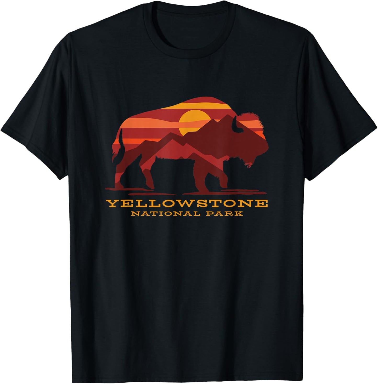 Yellowstone National Park Wyoming Buffalo Bison Sunset T-Shirt - T-Shirt | Black