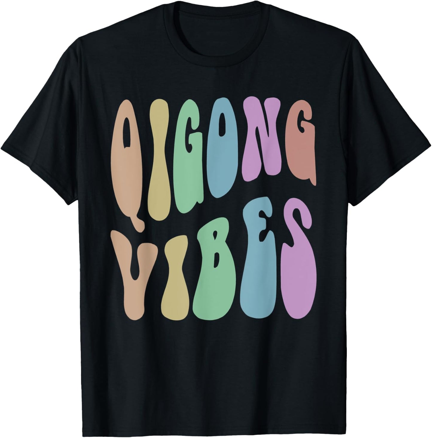 Retro QIGONG VIBES Meditation Humor Healing Groovy 60s T-Shirt - T-Shirt | Black